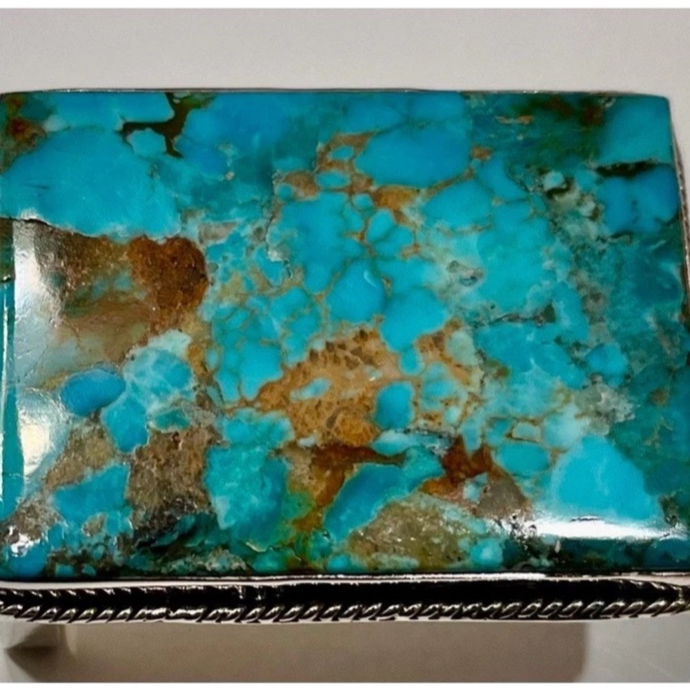 Turquoise Stone Belt Buckle with Silver Detailing, including an artisan , .